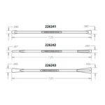 Plano acotado de Spatula Kit Semco 226244 con medidas de las tres espátulas aeroespaciales modelos 226241, 226242 y 226243 de 7 pulgadas