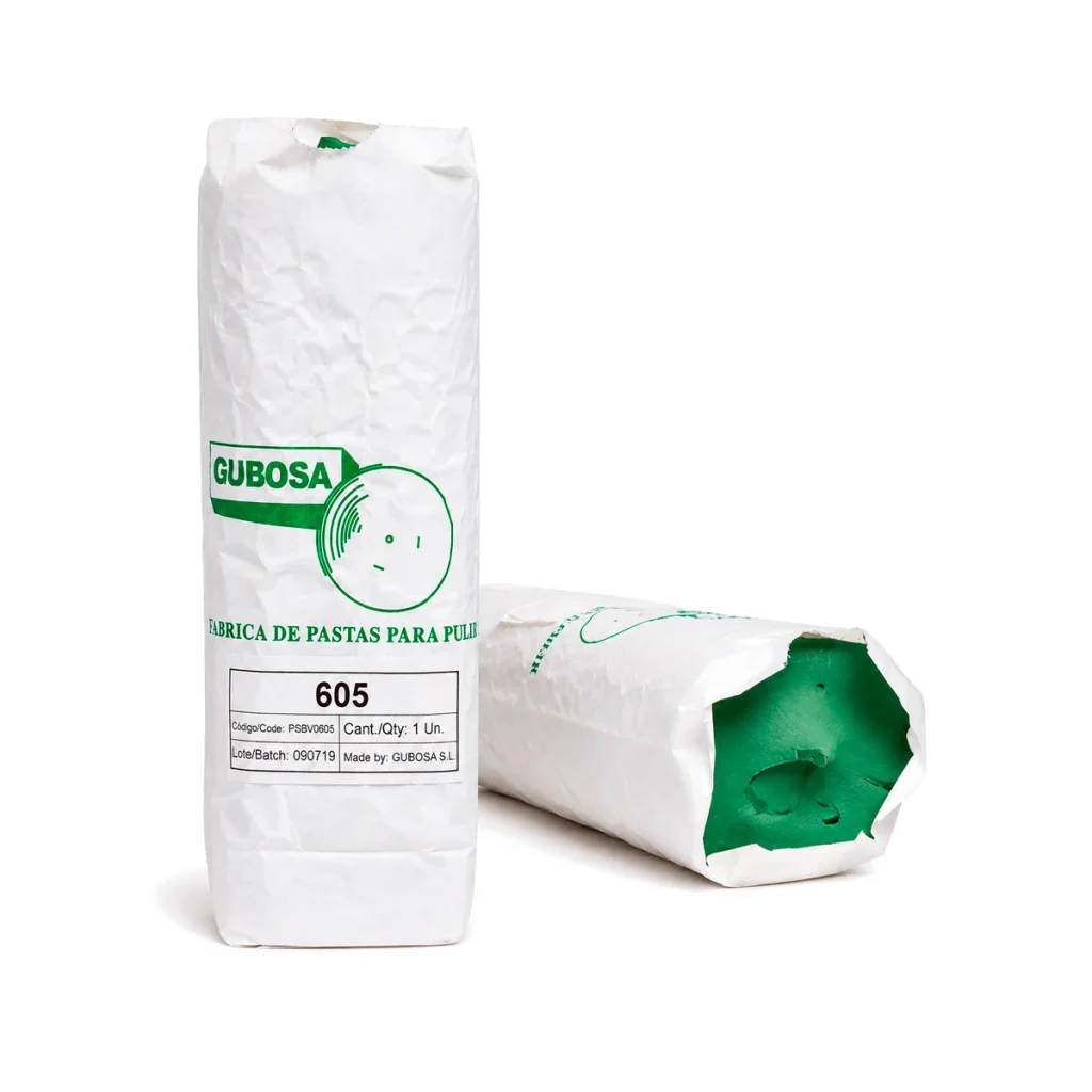 Pasta sólida brillo verde Gubosa 605 para pulido y abrillantado de metales con discos de sisal y algodón