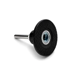 Vista lateral de porta disco ABRAINDU QCD 50 mm con soporte de goma y vástago metálico
