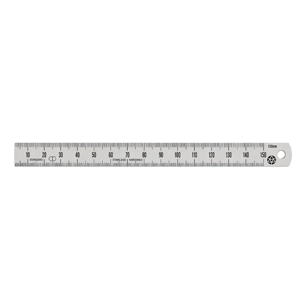 Regla inox 150mm Pérez Cardoso® 134731 con escala milimétrica grabada a láser y ancho de 15 mm