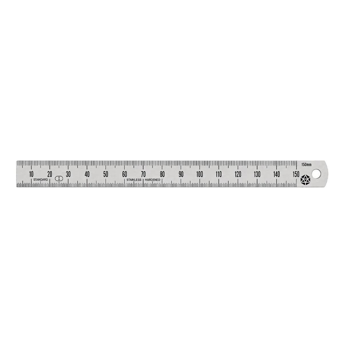 Regla Inox 150mm Pérez Cardoso® 134731 – Vista frontal Regla inox 150mm Pérez Cardoso® 134731 con escala milimétrica grabada a láser y ancho de 15 mm